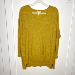 Eileen Fisher Linen Cotton V Neck Pullover  Sweater Size S Chartreuse